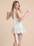 Polka dot mini dress with scarf