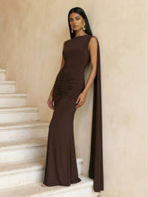 Premiere Boat-Neck With Open-Back And Cape-Sleeves Maxi Dress