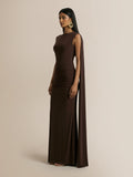 Premiere Boat-Neck With Open-Back And Cape-Sleeves Maxi Dress