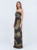 Printed strapless maxi dress