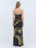 Printed strapless maxi dress