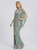 Retro Batwing Sleeve Sequin Evening Gown