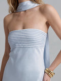 Ribbon Strapless Satin Maxi Dress with Cowl Tie