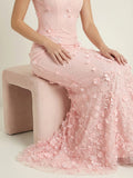 Romantic All-Over Floral Sequin Fishtail Mesh Gown