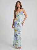 Romantic Cowl Neck Floral Chiffon Maxi Dress