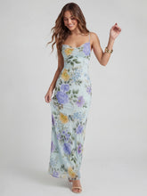 Romantic Cowl Neck Floral Chiffon Maxi Dress