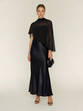 Romantic Drape Asymmetric Cape Satin Maxi Dress