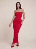 Valentine's Day Exclusive - Ruched Corset Bandeau Mesh Maxi Dress