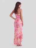 Ruched Waist Ruffle Maxi Dress