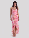 Ruched Waist Ruffle Maxi Dress