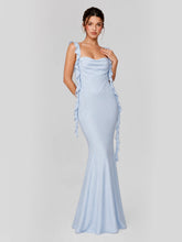 Ruffle Straps & Open Back Satin Maxi Dress