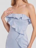 Ruffled Strapless Maxi Dress with High Slit