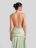 Satin Deep V-Neck Open Back Maxi Gown
