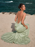 Satin Deep V-Neck Open Back Maxi Gown