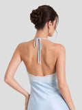 Satin Lace Trim Halter Maxi Dress