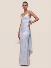 Satin Plunge-Neck Maxi Dress With Asymmetric Drop-Waist