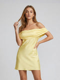 Satin off-shoulder mini dress