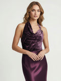 Silken Shadow Velvet & Satin Halter-Neck Maxi Dress