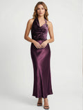 Silken Shadow Velvet & Satin Halter-Neck Maxi Dress