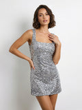 Glittering Sleeveless Square-Neck Sequin Mini Dress