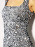 Glittering Sleeveless Square-Neck Sequin Mini Dress
