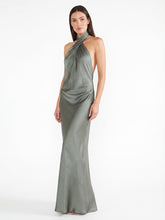 Sophisticated Cross-Back Halter Satin Maxi Dress