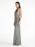 Sophisticated Cross-Back Halter Satin Maxi Dress