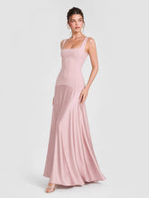 Square Neck Satin Patchwork Maxi Dress