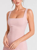 Square Neck Satin Patchwork Maxi Dress