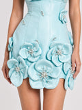 Strapless 3D Floral Corset Bodycon Mini Dress