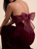 Valentine's Day Exclusive - Strapless Bow-Back Velvet Maxi Dress