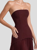 Pleated Mermaid Strapless Corset Maxi Dress