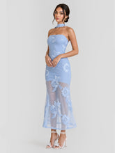 Strapless Embellished Floral Maxi Dress