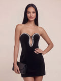 Strapless Plunging Sweetheart Bodycon Velvet Mini Dress