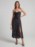 Strapless Polka Dot Ruffle Midi Dress