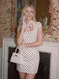 Sweet Bow Cut-out Neckline Polka Dot Mini Dress