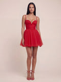 Sweetheart Tiered Tulle Mesh Mini Dress