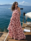 Tiered Ruffle Polka Dot Stain Gown
