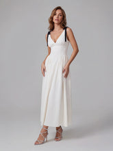 V-Neck Fitted Waist Maxi Dress with Bow Straps