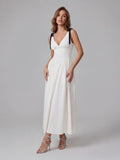 V-Neck Fitted Waist Maxi Dress with Bow Straps