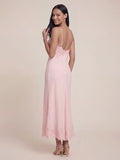Valentine's Day Exclusive - V-Neck Lace Detailed Satin Maxi Dress