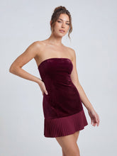 Velvet Bandeau Mini Dress With Pleated Detailing
