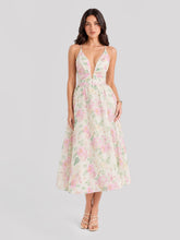 Watercolor Floral Plunge Midi Dress