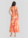 Watercolor Halterneck Open Back Maxi Dress
