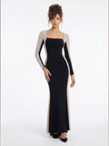 Crystal Contrast Long Sleeve Dress