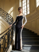 Evenings Women's Crystal Contrast Long Sleeve Dress