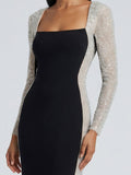 Crystal Contrast Long Sleeve Dress