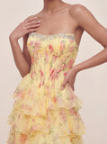 Floral Chiffon Bandeau Prom Gown