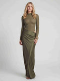 Mesh Bodysuit & Pleated Satin Cut-out Maxi Dress
