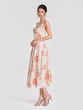 Floral Corset Lace Trim Midi Dress